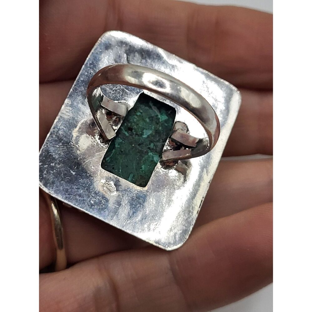 Bohemian Rectangular Malachite Chunky Ring Sz 11 - image 4